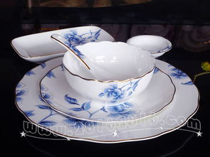 a0372 中国风特色蓝彩牡丹餐具